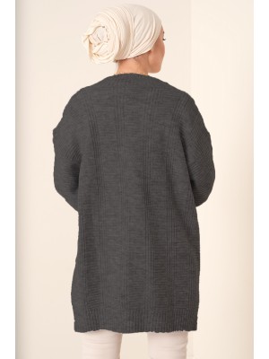 15768 Tesettür Triko Hırka - Antrasit