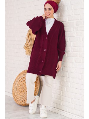 15768 Tesettür Triko Hırka - Bordo