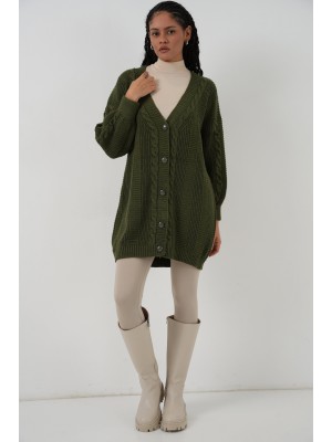 15768 Tesettür Triko Hırka - Haki