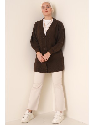 15768 Tesettür Triko Hırka - Kahverengi