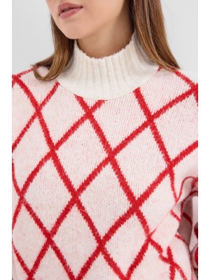 15889 Balıkçı Yaka Oversize Triko Kazak - Kırmızı