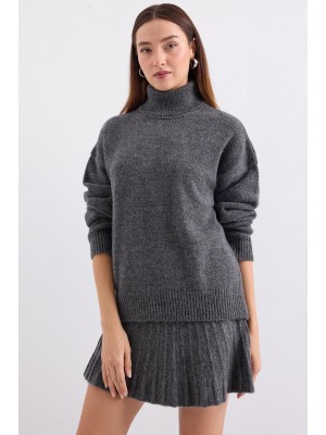 15891 Kazak Etek Triko İkili Takım - Antrasit