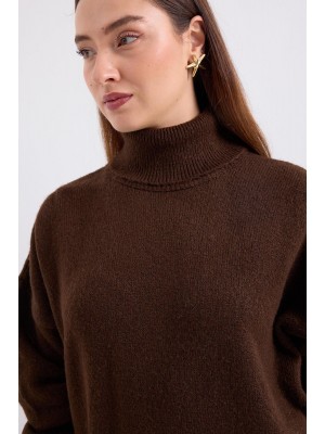 15891 Kazak Etek Triko İkili Takım - Kahverengi