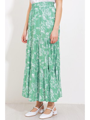 Kadın Çağla Desenli Uzun Viskon Etek 1898