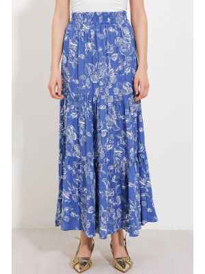Kadın İndigo Desenli Uzun Viskon Etek 1898