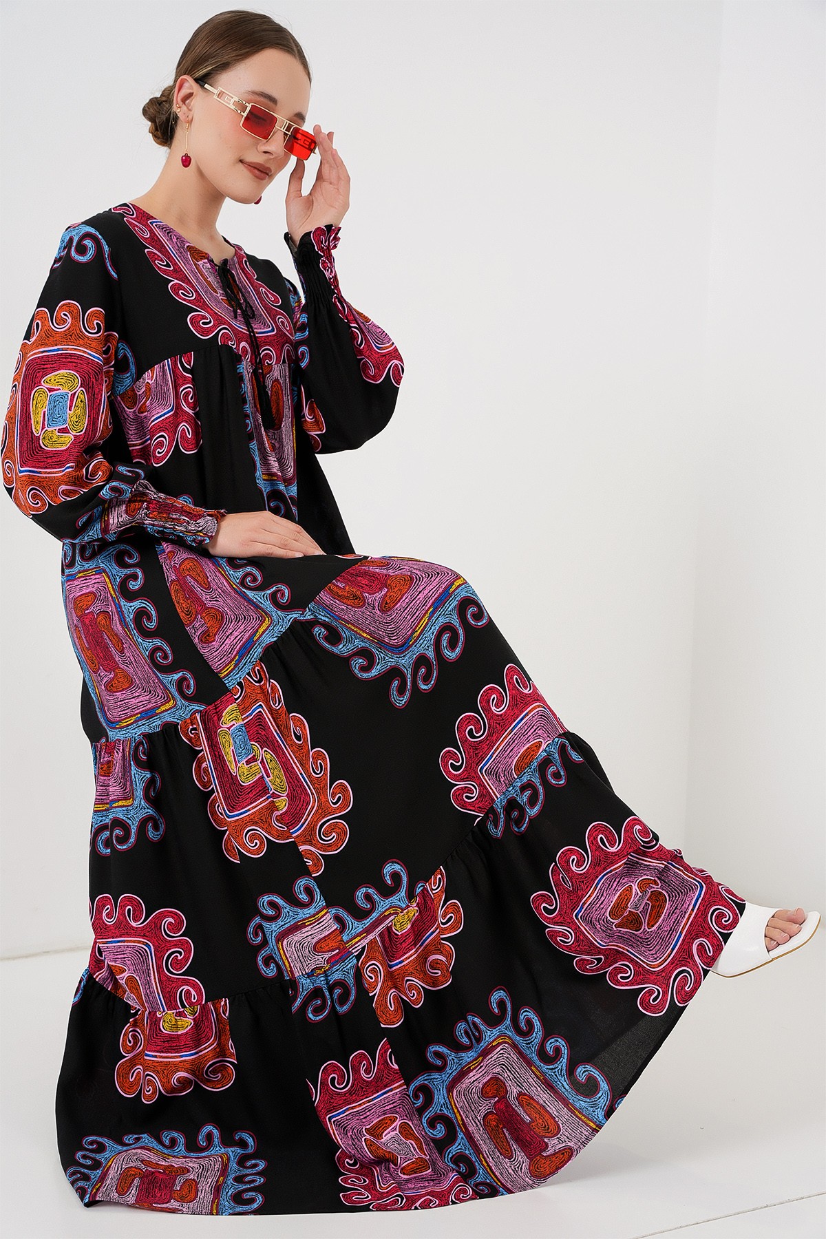 1947 Patterned Long Dress 