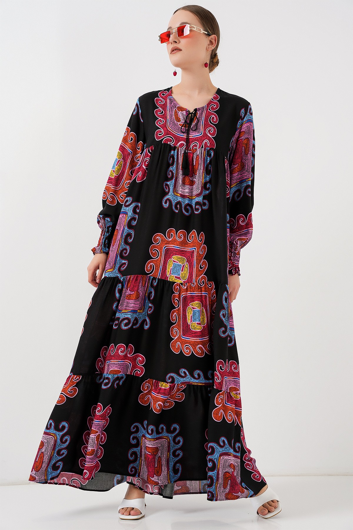 1947 Patterned Long Dress 