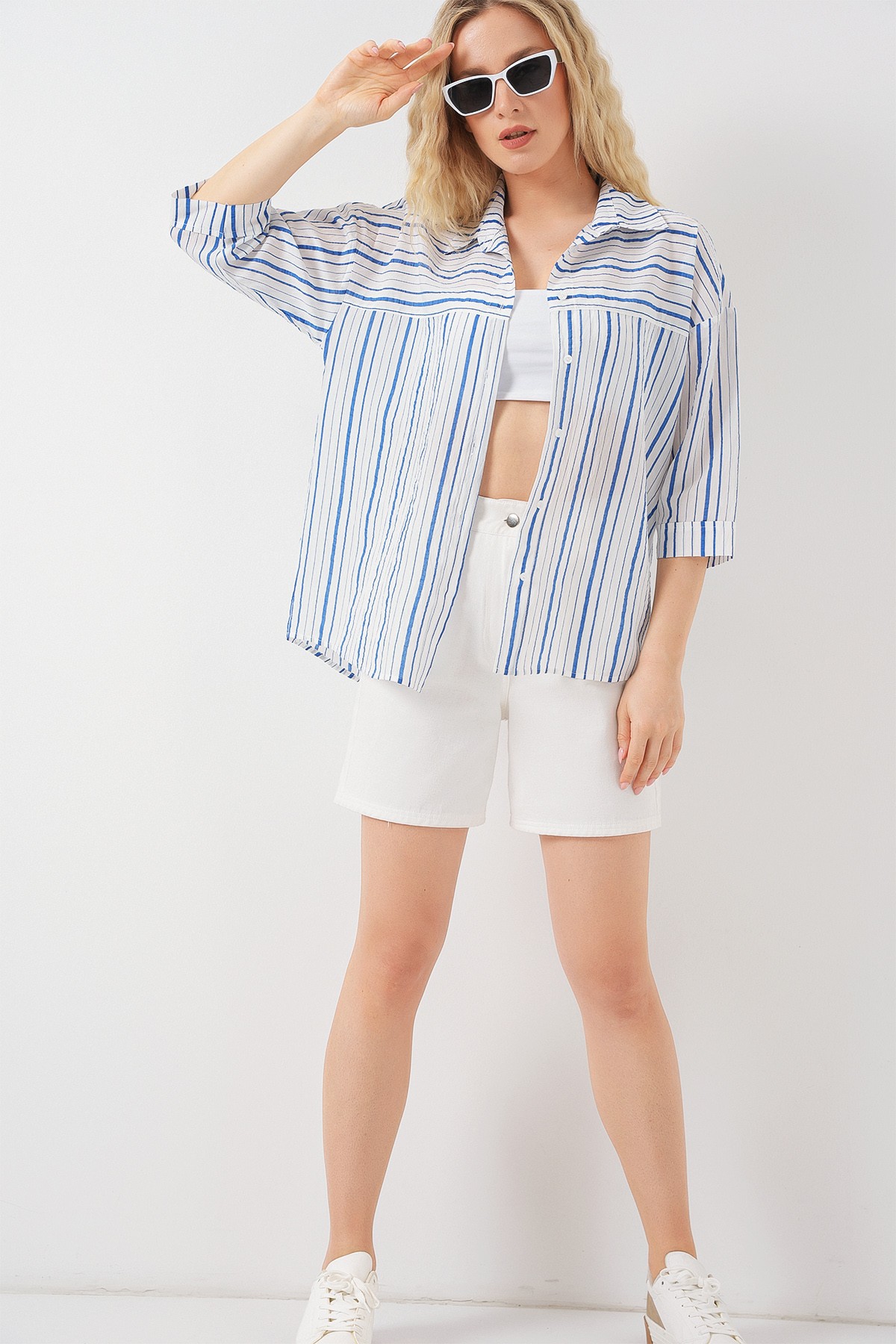 Women's Striped Short-Sleeve Shirt 20344 