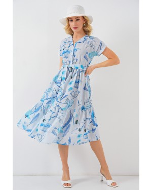 فستان نسائي قصير الأكمام بنقوش 2558 