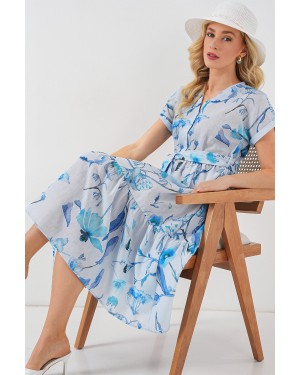 فستان نسائي قصير الأكمام بنقوش 2558 