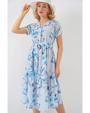 فستان نسائي قصير الأكمام بنقوش 2558 