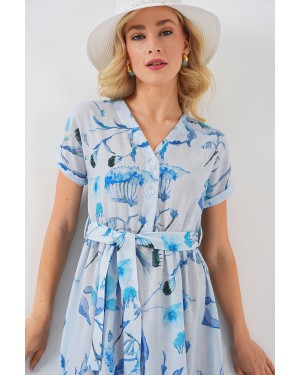 فستان نسائي قصير الأكمام بنقوش 2558 