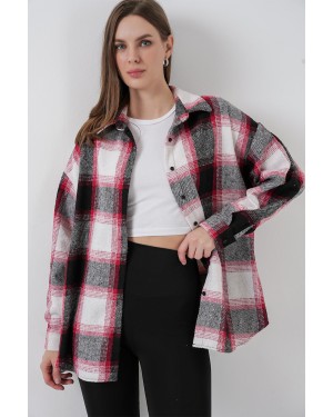 Kadın Ekose Desen Oversize Oduncu Gömlek 3854 Kiremit
