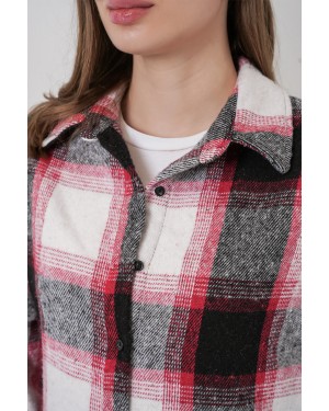 Kadın Ekose Desen Oversize Oduncu Gömlek 3854 Kiremit