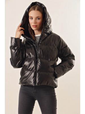 5114 Oversize Deri Mont - Siyah