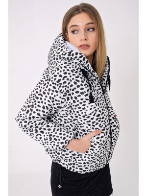 5125 Desenli Şişme Mont - Beyaz