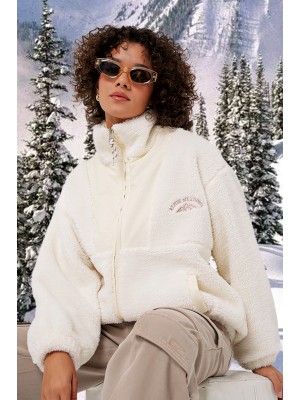5194 Kadın Peluş Mont Ceket - Ekru