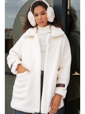 5206 Kadın Oversize Peluş Mont - Mürdüm