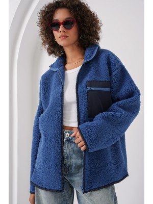 55446 Zippered Oversize Plush Jacket 