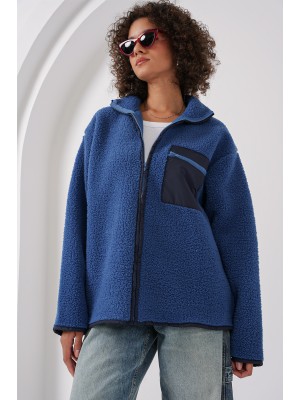 55446 Zippered Oversize Plush Jacket 