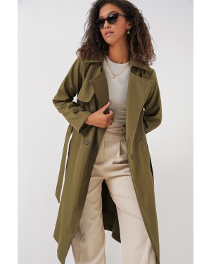 5918 Kruvaze Yaka Trençkot - Haki