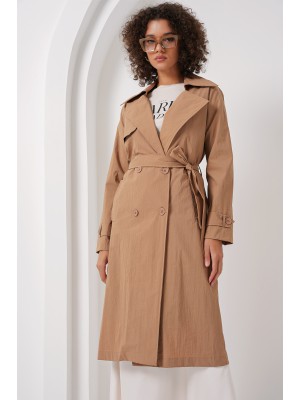 5938 Kruvaze Yaka Trençkot - Camel