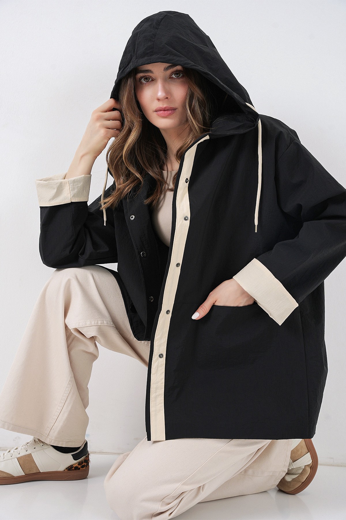 Women's Technical Fabric Hooded Trench Coat 5972 