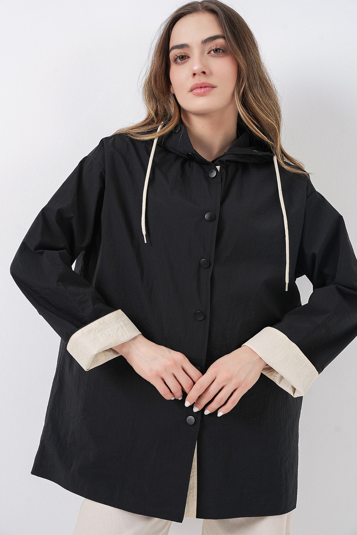 Women's Technical Fabric Hooded Trench Coat 5972 