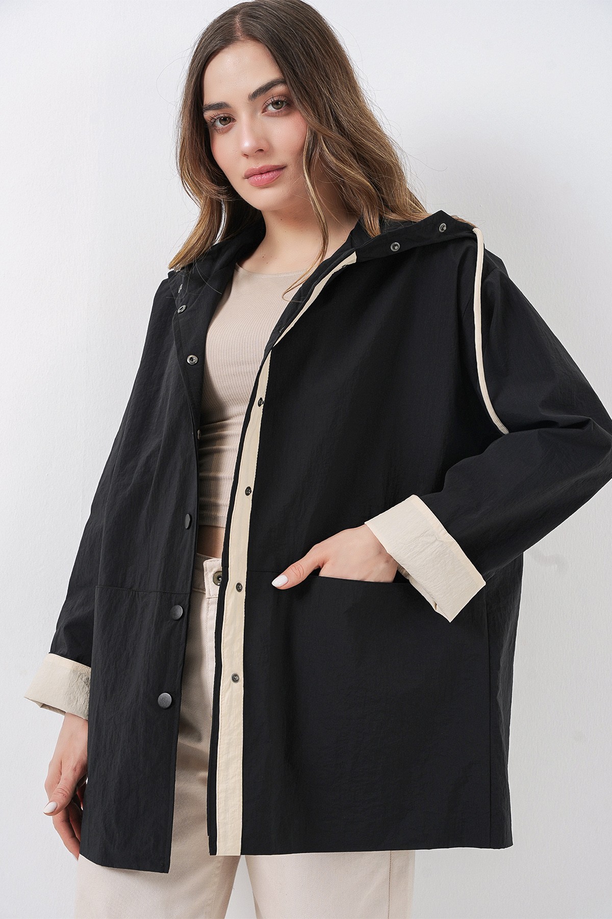 Women's Technical Fabric Hooded Trench Coat 5972 