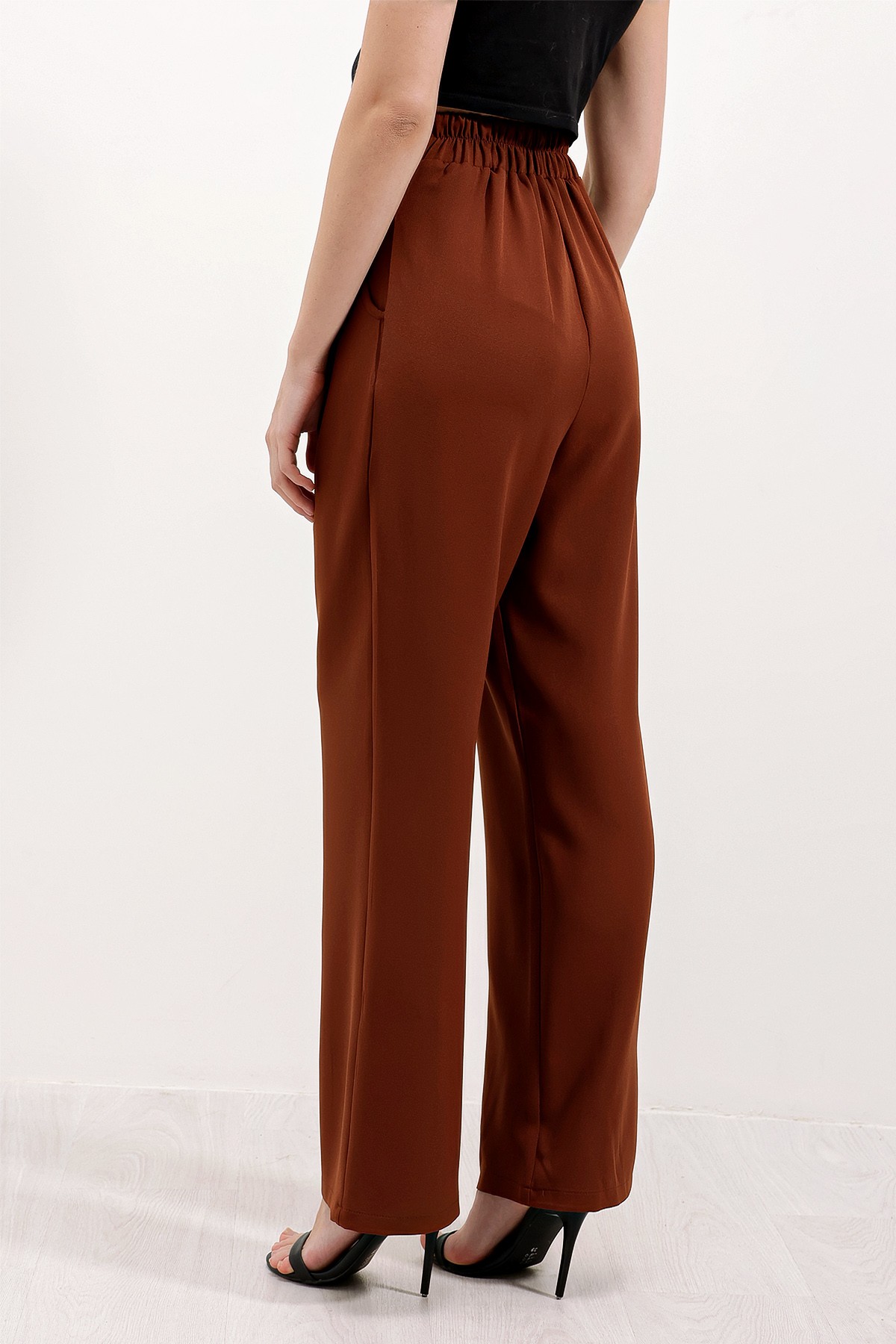 Women's Brown High Waist Fabric Trousers 6612