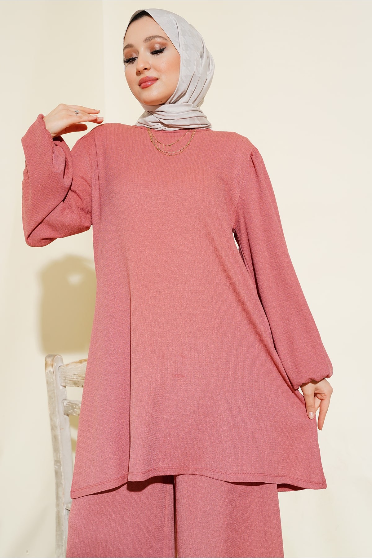 Women's Dusty Rose Tunic Trousers Bottom Top Set 6663