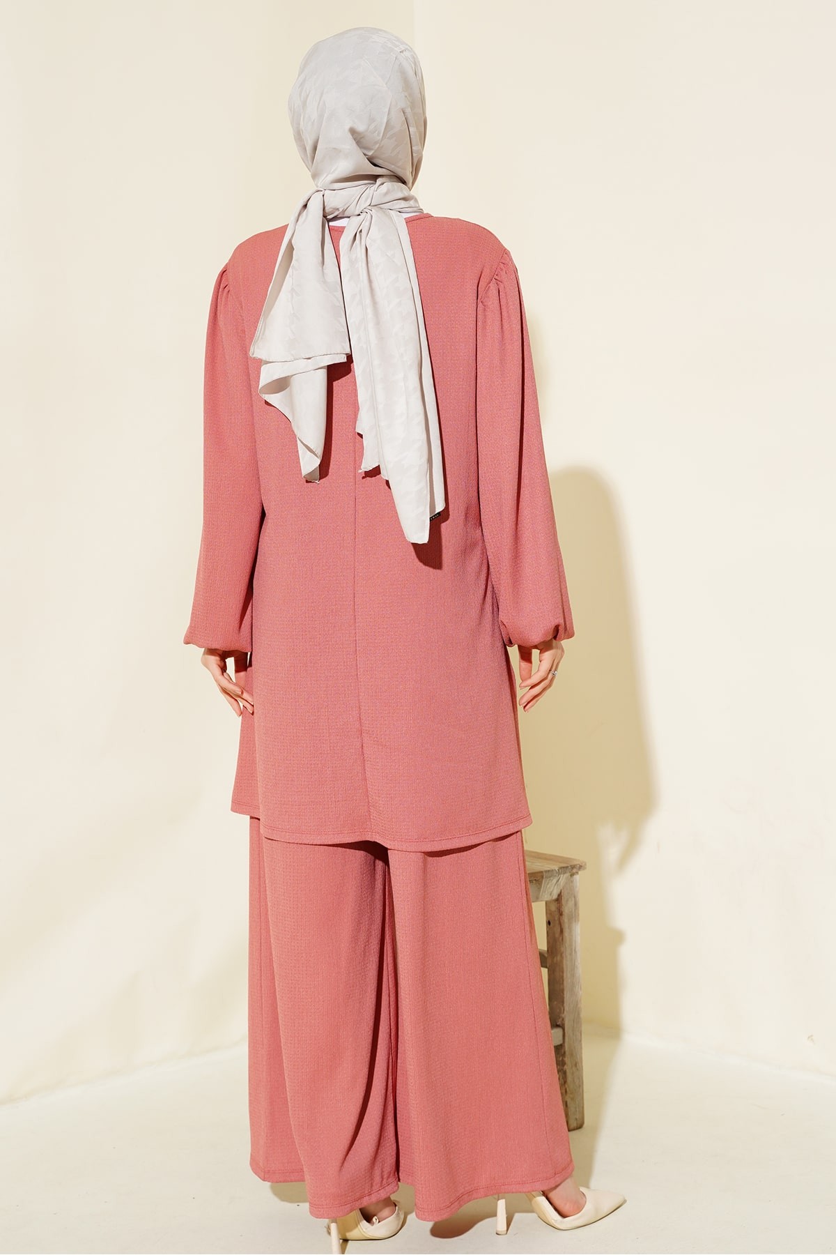 Women's Dusty Rose Tunic Trousers Bottom Top Set 6663 detay görseli
