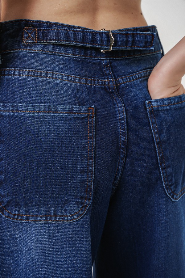 6689 Kadın Yüksek Bel Baggy Kot Pantolon - Lacivert