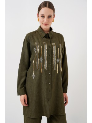 Desenli Tunik Pantolon İkili Takım 6720 - Haki