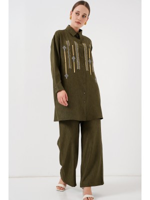 Desenli Tunik Pantolon İkili Takım 6720 - Haki