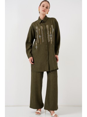 Desenli Tunik Pantolon İkili Takım 6720 - Haki