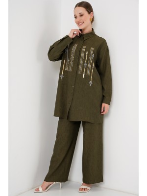 Desenli Tunik Pantolon İkili Takım 6720 - Haki