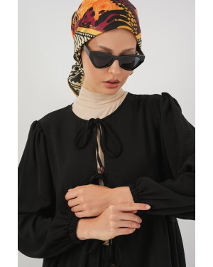 طقم نسائي من قطعتين: تونيك وبنطال برباط أمامي 6744 