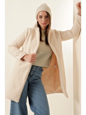 9082 Oversize Kaşe Kaban - Ekru