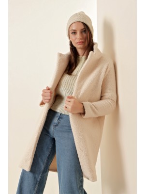 9082 Oversize Kaşe Kaban - Ekru