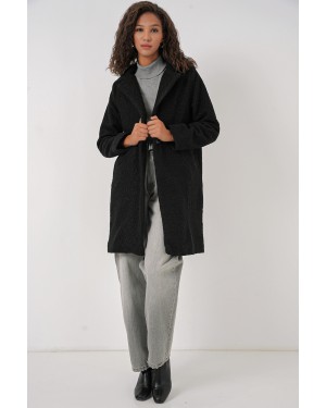 9082 Oversize Kaşe Kaban - Siyah