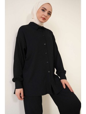T5858 Örme Tesettür İkili Takım - Siyah