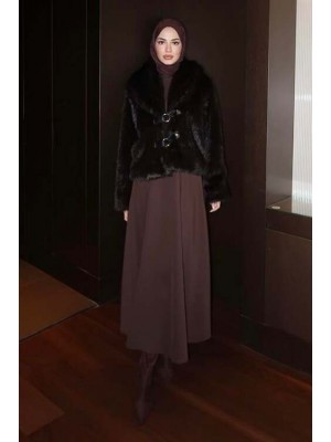 Deri Kemerli Kürk Mont Acı Kahve