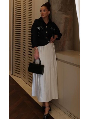 Taş Detaylı Sakallı Triko Hırka Siyah