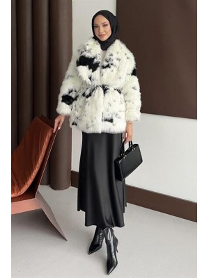 Desenli Premium Kürk Kaban Siyah
