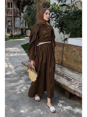 Candy Keten Etekli Takım Kahverengi