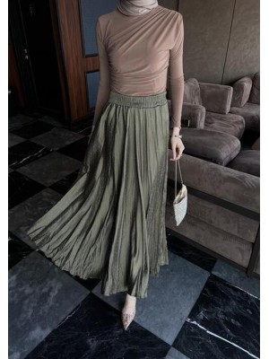 Taşlı Kraş Saten Etek Haki