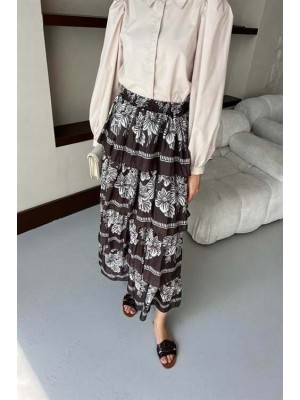 Desenli Kat Kat Vual Etek Kahverengi