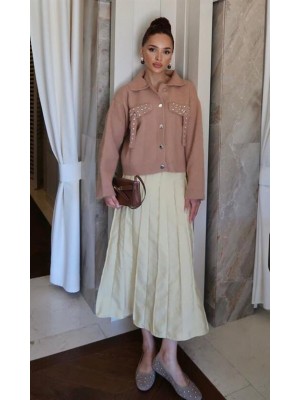 Çıma Detaylı Cupra Etek Butter Yellow