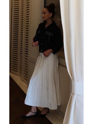 Çıma Detaylı Cupra Etek Ekru